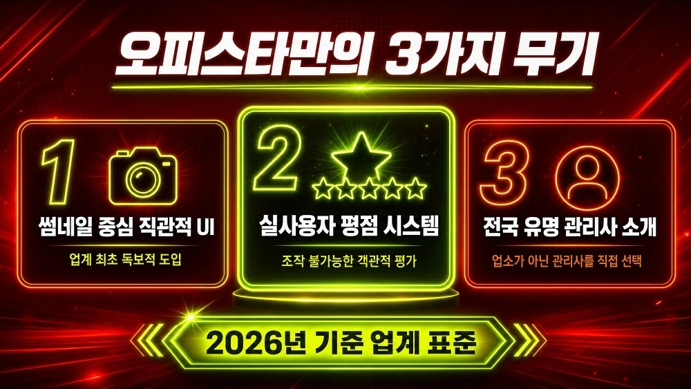 오피스타만의 3가지 무기 썸네일 UI 실사용자 평점 관리사 소개