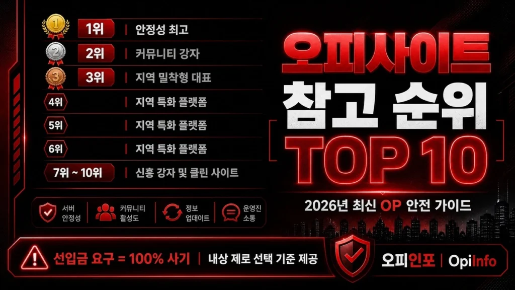 오피사이트 참고 순위 TOP 10 2026년 최신 OP 안전 가이드 - 오피인포
